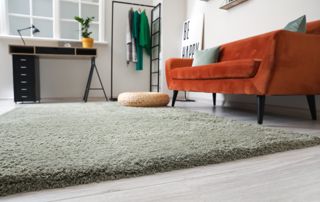 tapis dans un salon avec canapé orange